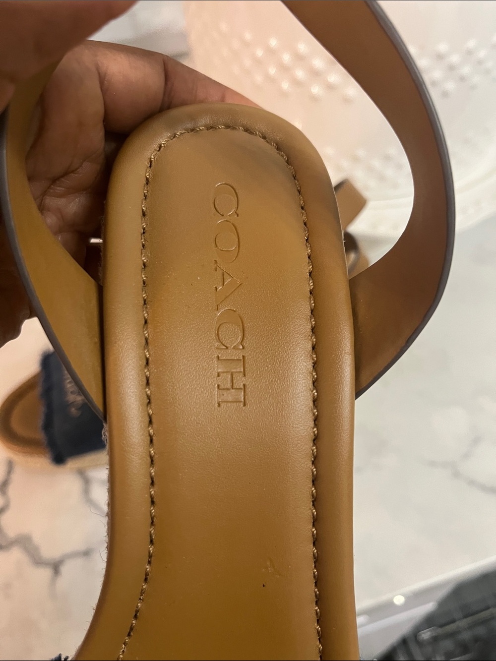 Coach Denim Wedge Sandals - Blue & Brown - Picture 4 of 9